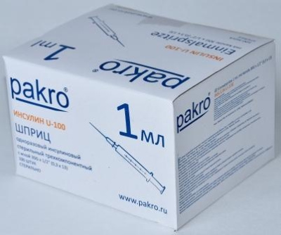 1 мл трехкомпонентный шприц Pakro инсулиновый U100 , с иглой 0,3х13, 100 шт купить оптом в Перми