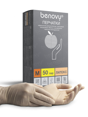 BENOVY / Перчатки латексные, неопудренные, натуральные, 50 пар в упак. S купить оптом в Перми